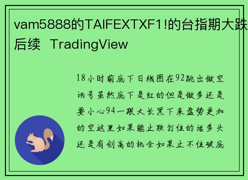 vam5888的TAIFEXTXF1!的台指期大跌后续  TradingView
